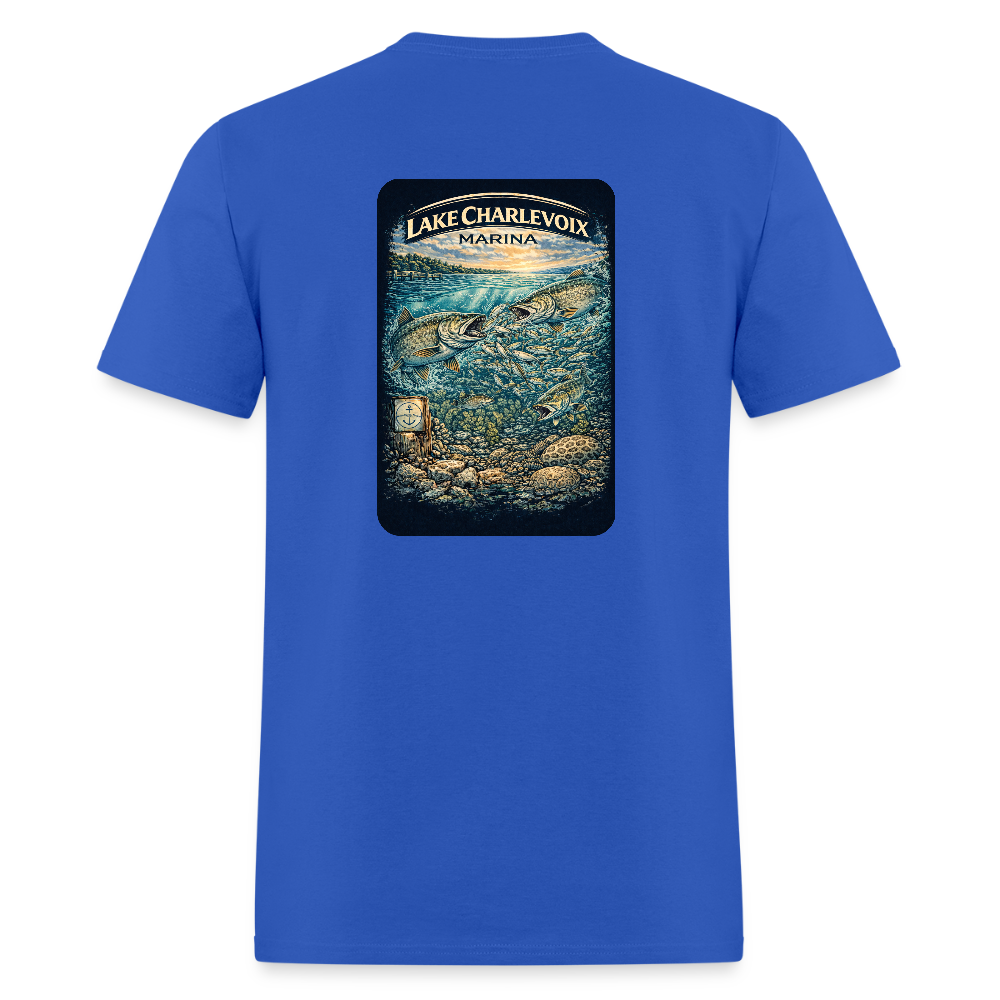 Lake Charlevoix Marina T-Shirt | Michigan Inland Water Heritage - royal blue