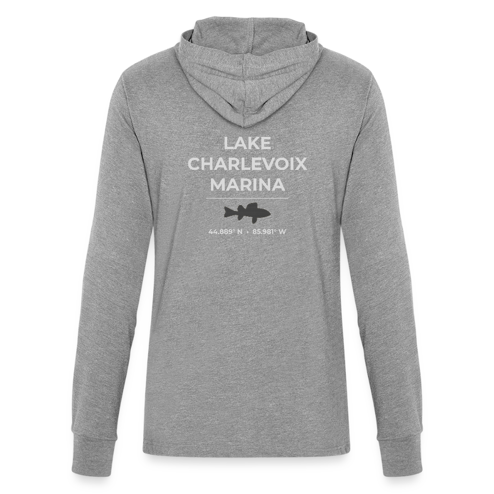 LAKE CHARLEVOIX MARINA LONG SLEEVE HOODED TEE - heather grey