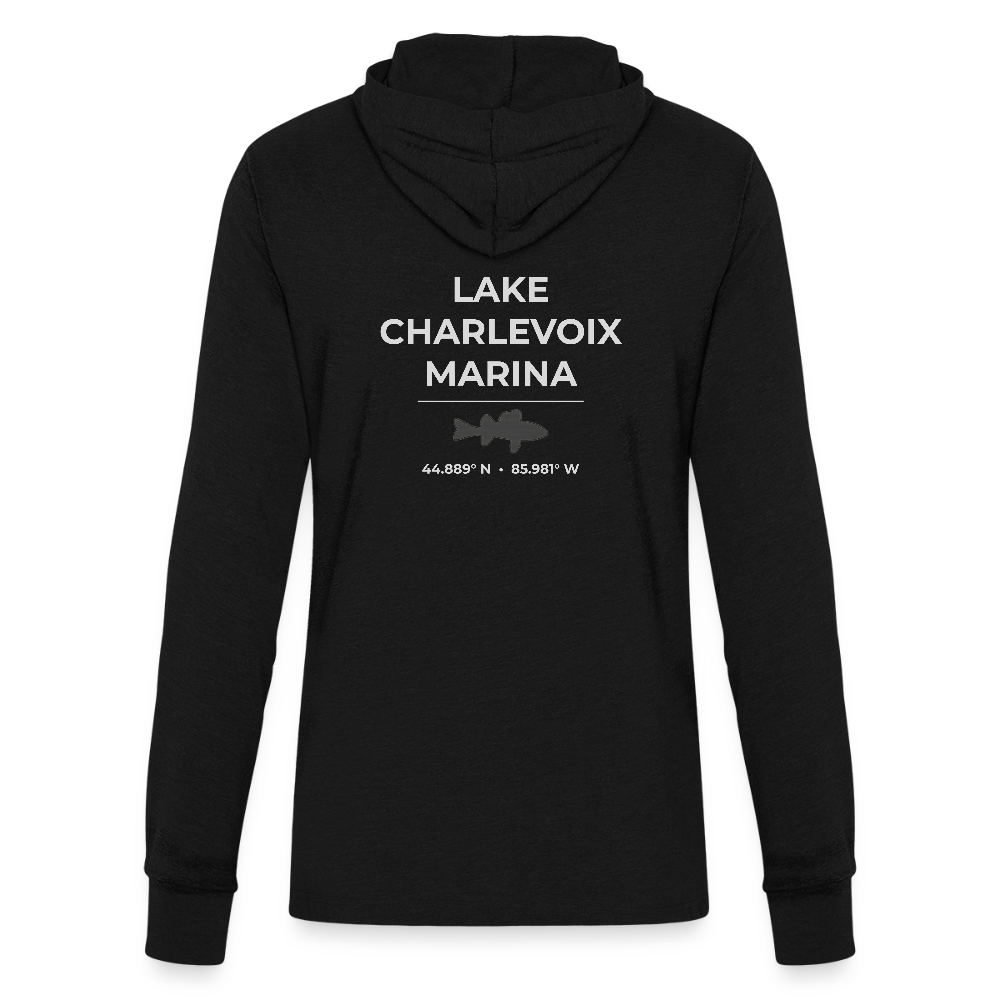 LAKE CHARLEVOIX MARINA LONG SLEEVE HOODED TEE - black