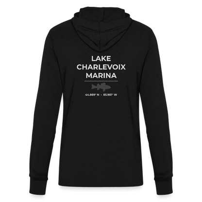 LAKE CHARLEVOIX MARINA LONG SLEEVE HOODED TEE - black