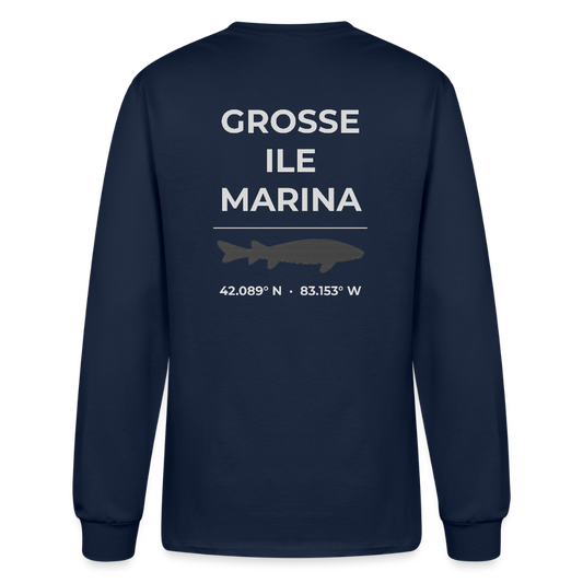 GROSSE ILE MARINA LONG SLEEVE T-SHIRT - navy