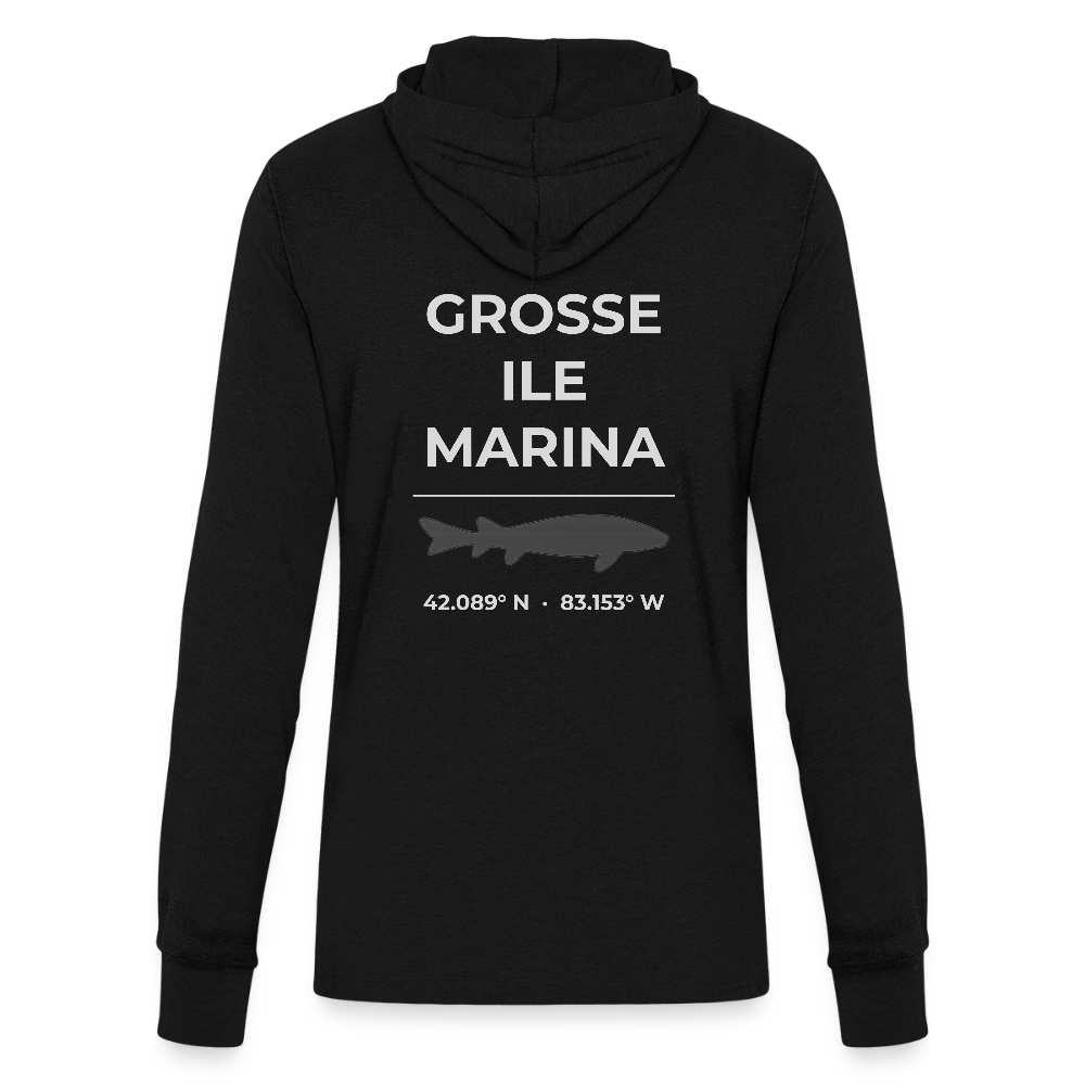 GROSSE ILE MARINA LONG SLEEVE HOODED TEE - black