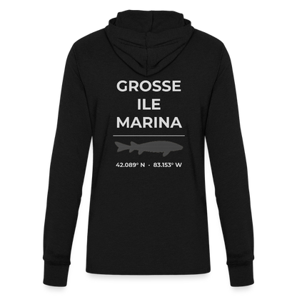 GROSSE ILE MARINA LONG SLEEVE HOODED TEE - black