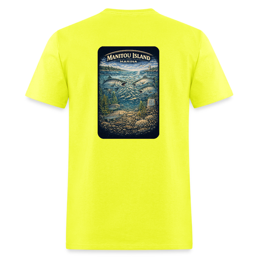 Manitou Island Marina T-Shirt | Michigan Marina Series - safety green