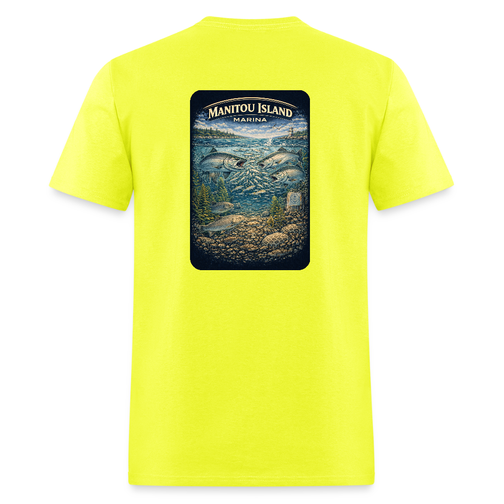 Manitou Island Marina T-Shirt | Michigan Marina Series - safety green