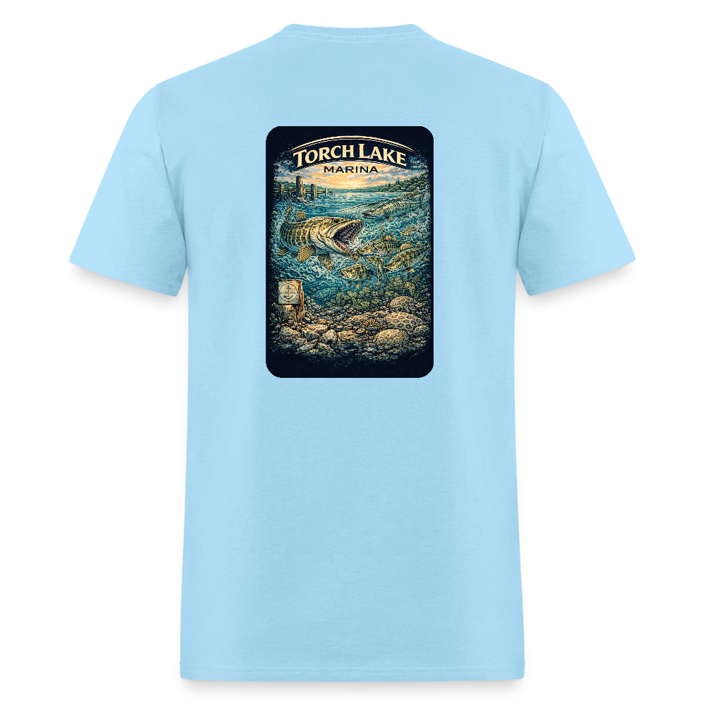 Torch Lake Marina T-Shirt | Michigan Inland Water Heritage - powder blue