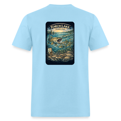 Torch Lake Marina T-Shirt | Michigan Inland Water Heritage - powder blue
