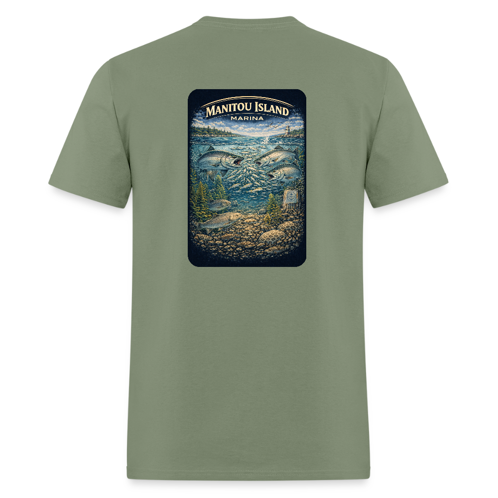 Manitou Island Marina T-Shirt | Michigan Marina Series - military green