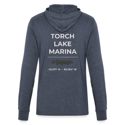 TORCH LAKE MARINA LONG SLEEVE HOODED TEE - heather navy