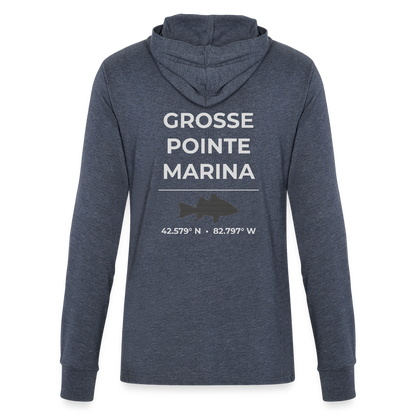 GROSSE POINTE MARINA LONG SLEEVE HOODED TEE - heather navy