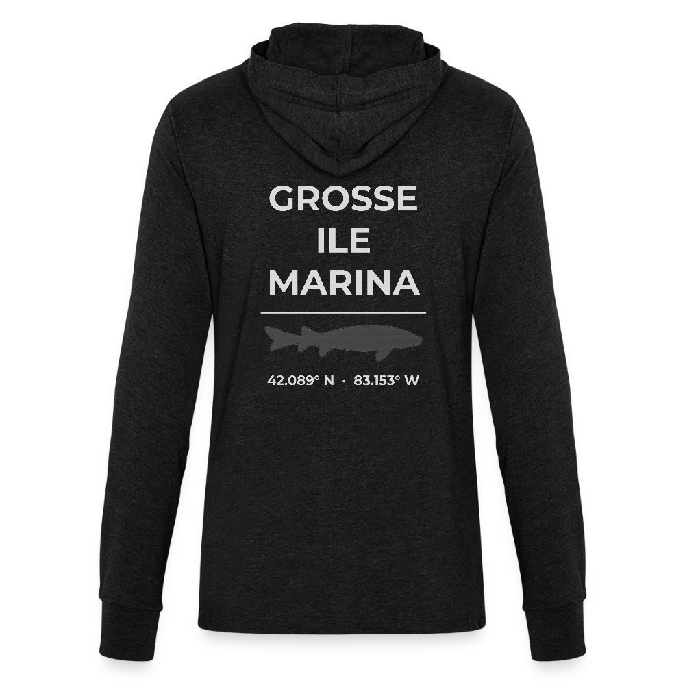 GROSSE ILE MARINA LONG SLEEVE HOODED TEE - heather black