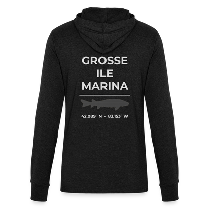 GROSSE ILE MARINA LONG SLEEVE HOODED TEE - heather black