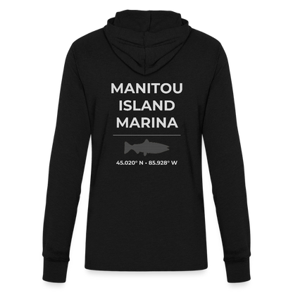 MANITOU ISLAND MARINA LONG SLEEVE HOODED TEE - black