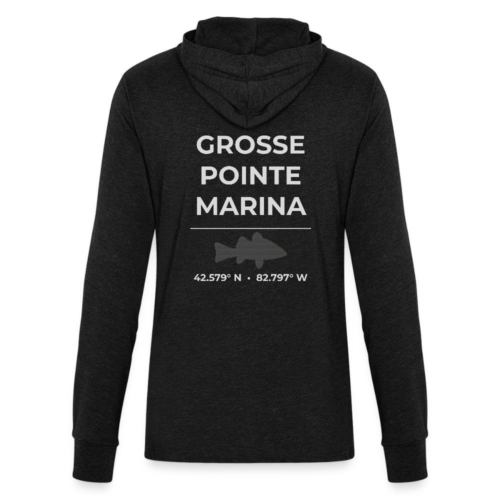 GROSSE POINTE MARINA LONG SLEEVE HOODED TEE - heather black