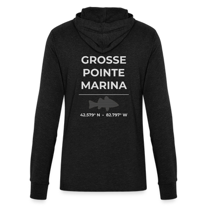 GROSSE POINTE MARINA LONG SLEEVE HOODED TEE - heather black