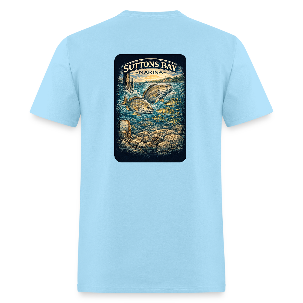 Suttons Bay Marina T-Shirt | Lake Michigan Coastal Heritage - powder blue
