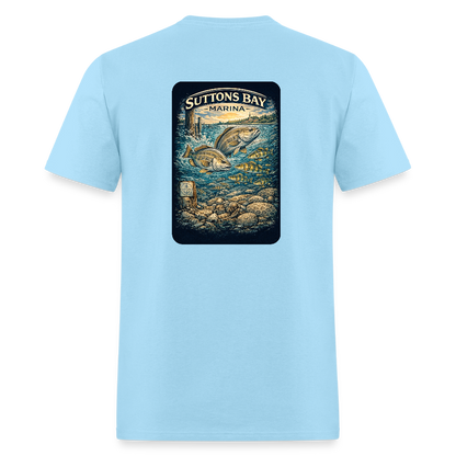 Suttons Bay Marina T-Shirt | Lake Michigan Coastal Heritage - powder blue