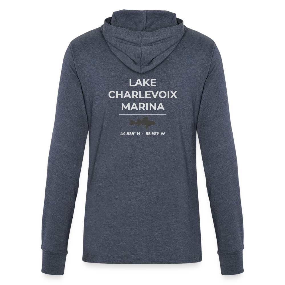 LAKE CHARLEVOIX MARINA LONG SLEEVE HOODED TEE - heather navy