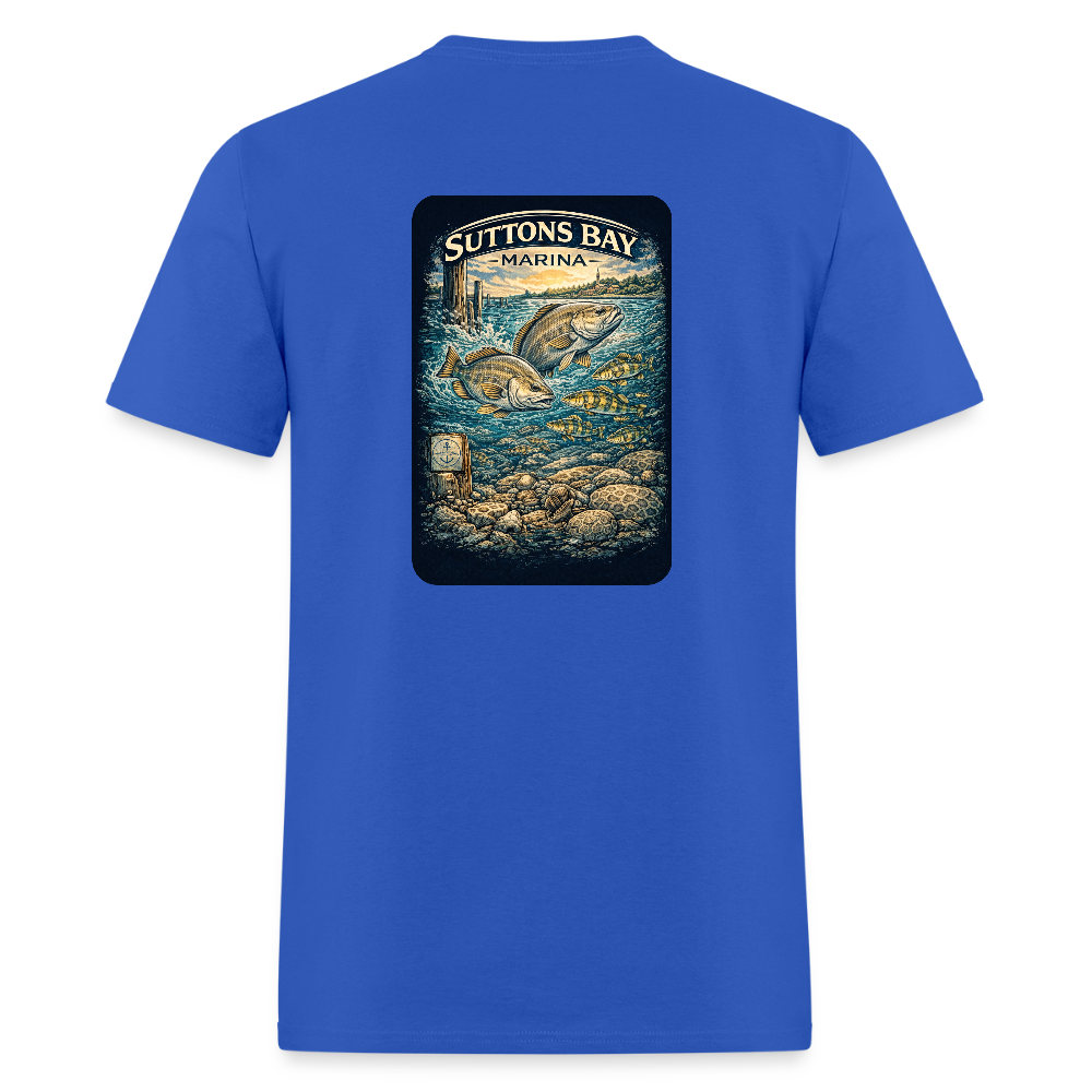 Suttons Bay Marina T-Shirt | Lake Michigan Coastal Heritage - royal blue