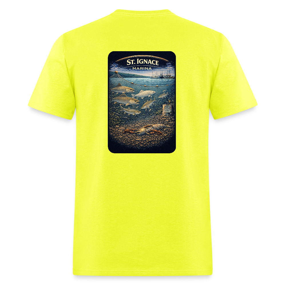 St. Ignace Marina T-Shirt | Michigan Marina Series - safety green