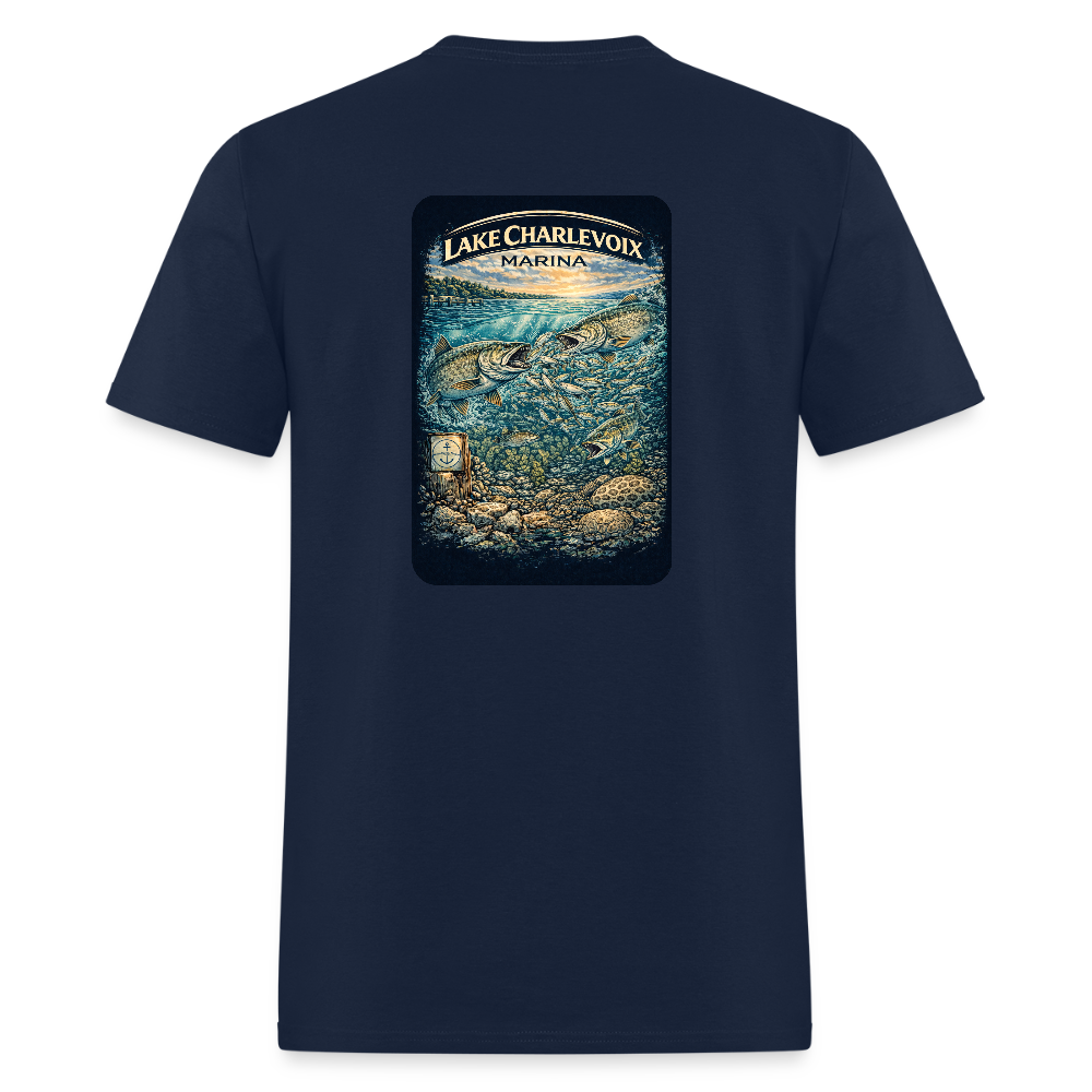 Lake Charlevoix Marina T-Shirt | Michigan Inland Water Heritage - navy