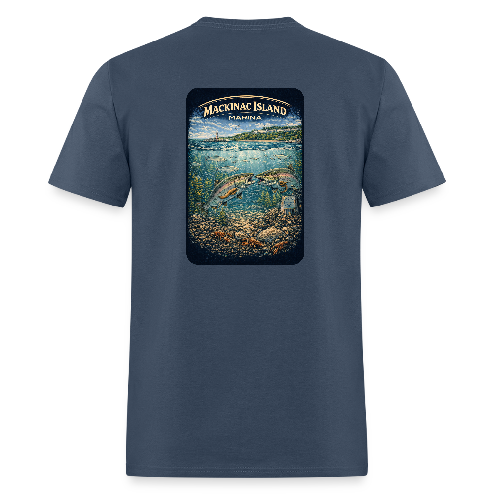 Mackinac Island Marina T-Shirt | Michigan Marina Series -  blue dusk
