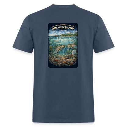 Mackinac Island Marina T-Shirt | Michigan Marina Series -  blue dusk