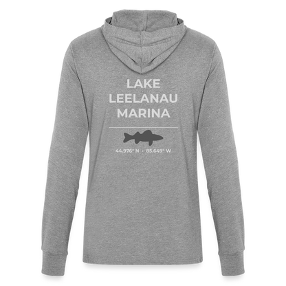 LAKE LEELANAU MARINA LONG SLEEVE HOODED TEE - heather grey