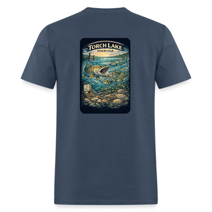 Torch Lake Marina T-Shirt | Michigan Inland Water Heritage -  blue dusk