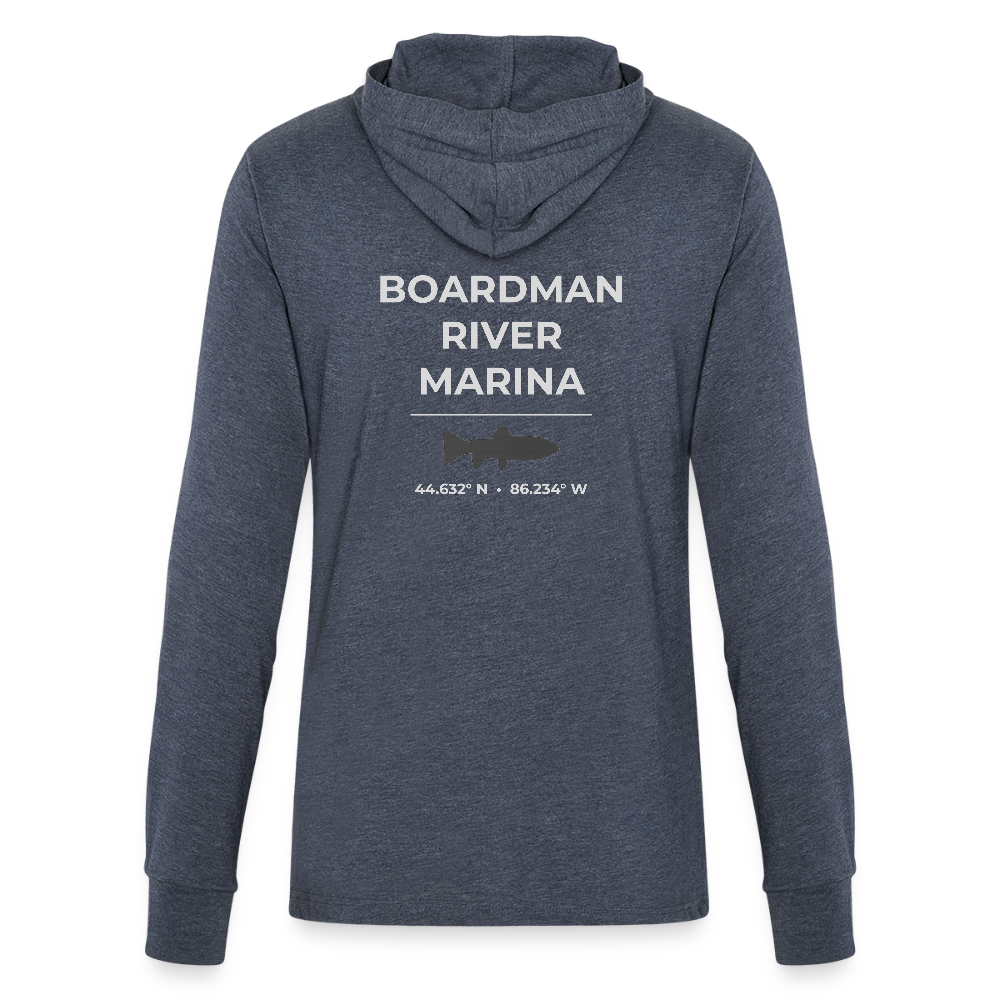 BOARDMAN RIVER MARINA LONG SLEEVE HOODED TEE - heather navy
