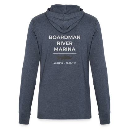 BOARDMAN RIVER MARINA LONG SLEEVE HOODED TEE - heather navy