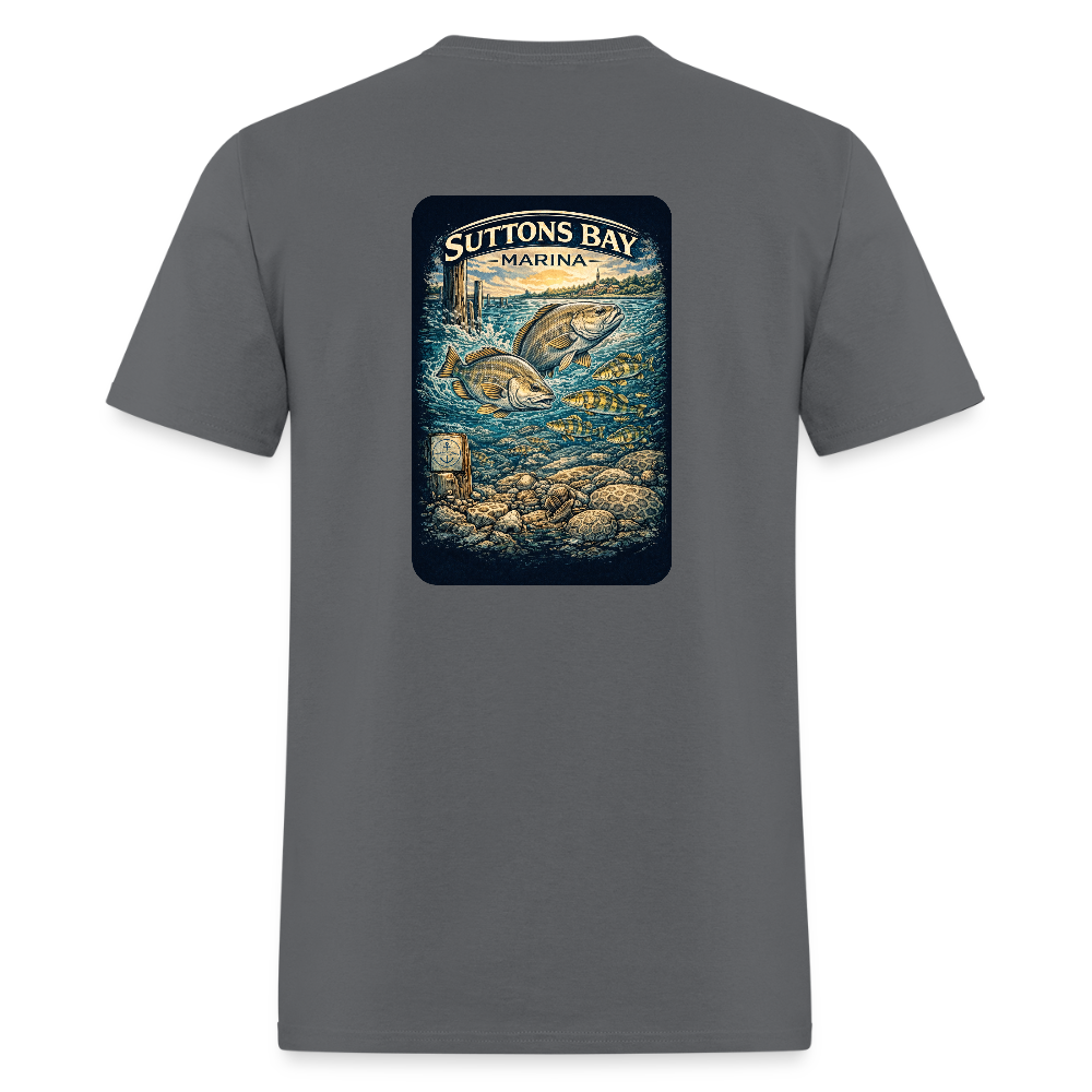 Suttons Bay Marina T-Shirt | Lake Michigan Coastal Heritage - charcoal
