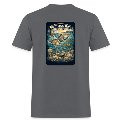 Suttons Bay Marina T-Shirt | Lake Michigan Coastal Heritage - charcoal