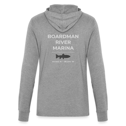 BOARDMAN RIVER MARINA LONG SLEEVE HOODED TEE - heather grey