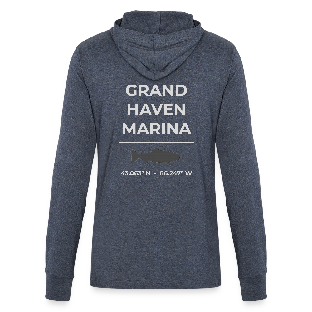 GRAND HAVEN MARINA LONG SLEEVE HOODED TEE - heather navy