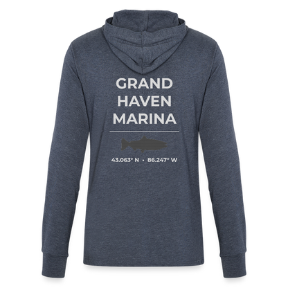 GRAND HAVEN MARINA LONG SLEEVE HOODED TEE - heather navy