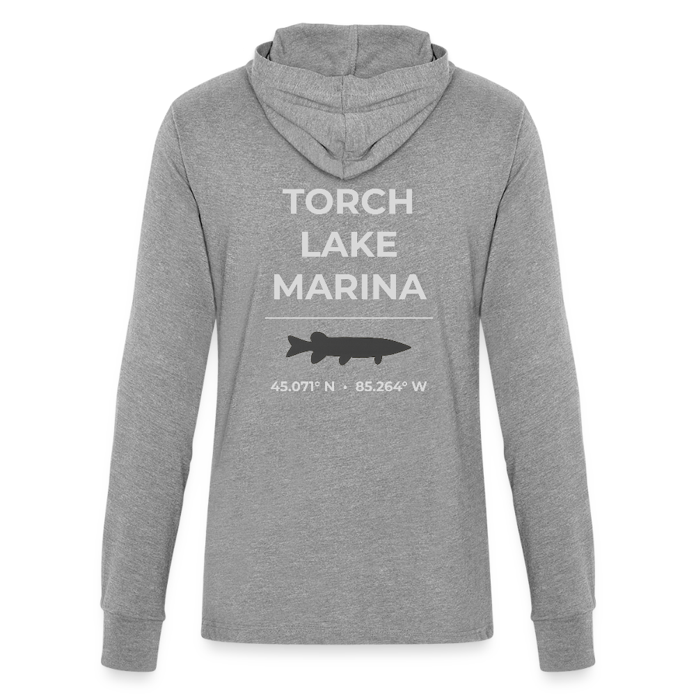 TORCH LAKE MARINA LONG SLEEVE HOODED TEE - heather grey