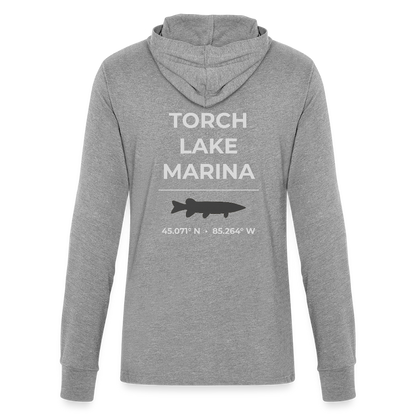 TORCH LAKE MARINA LONG SLEEVE HOODED TEE - heather grey