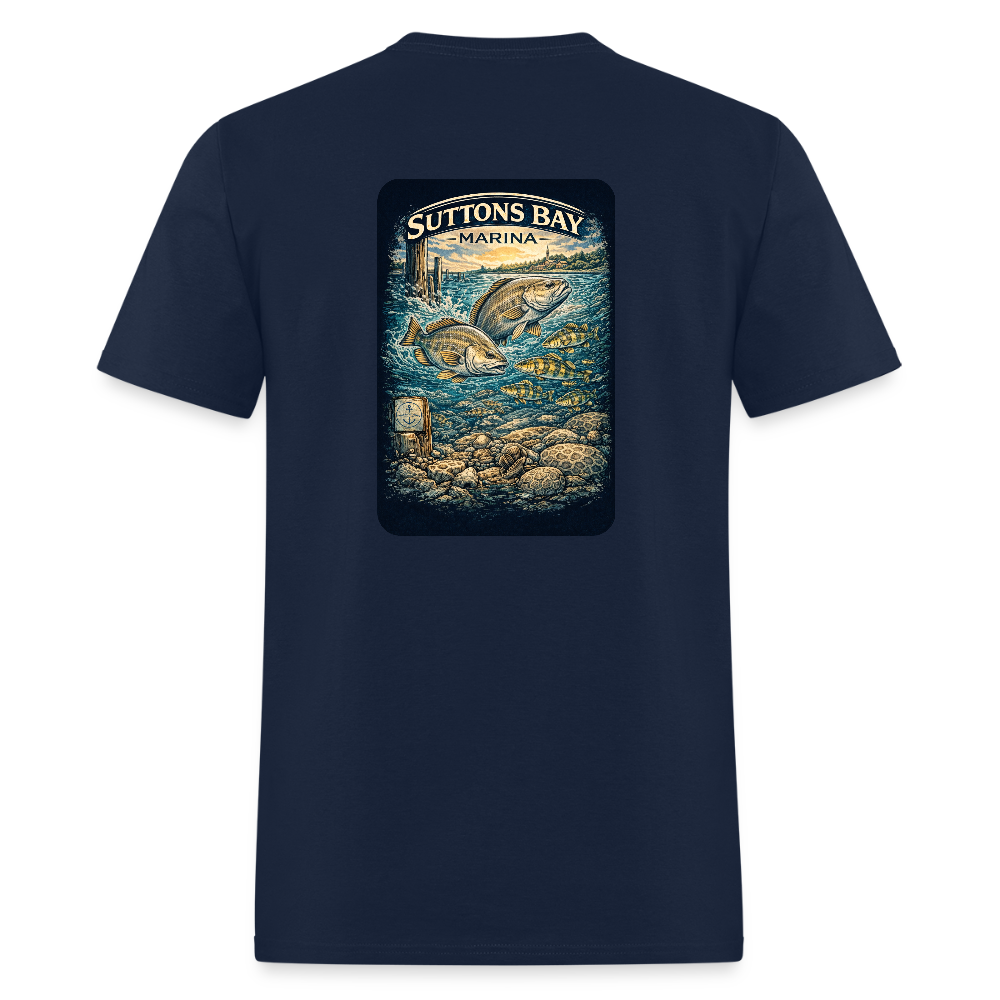 Suttons Bay Marina T-Shirt | Lake Michigan Coastal Heritage - navy