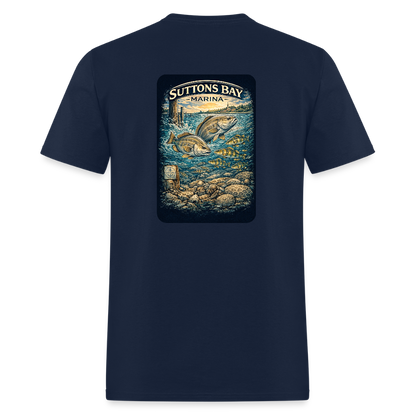 Suttons Bay Marina T-Shirt | Lake Michigan Coastal Heritage - navy