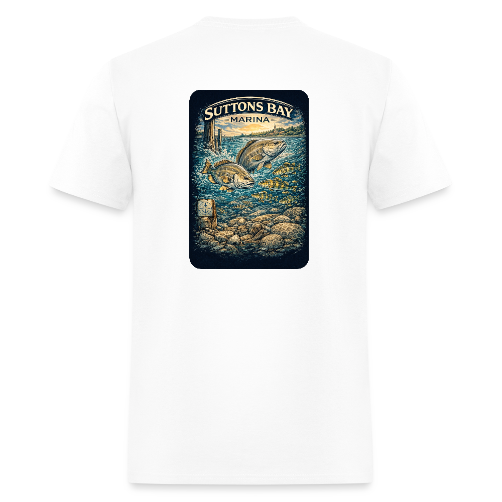 Suttons Bay Marina T-Shirt | Lake Michigan Coastal Heritage - white