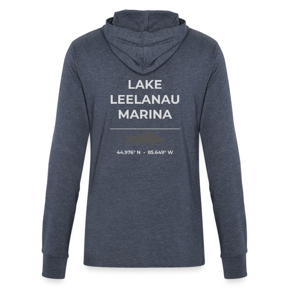 LAKE LEELANAU MARINA LONG SLEEVE HOODED TEE - heather navy
