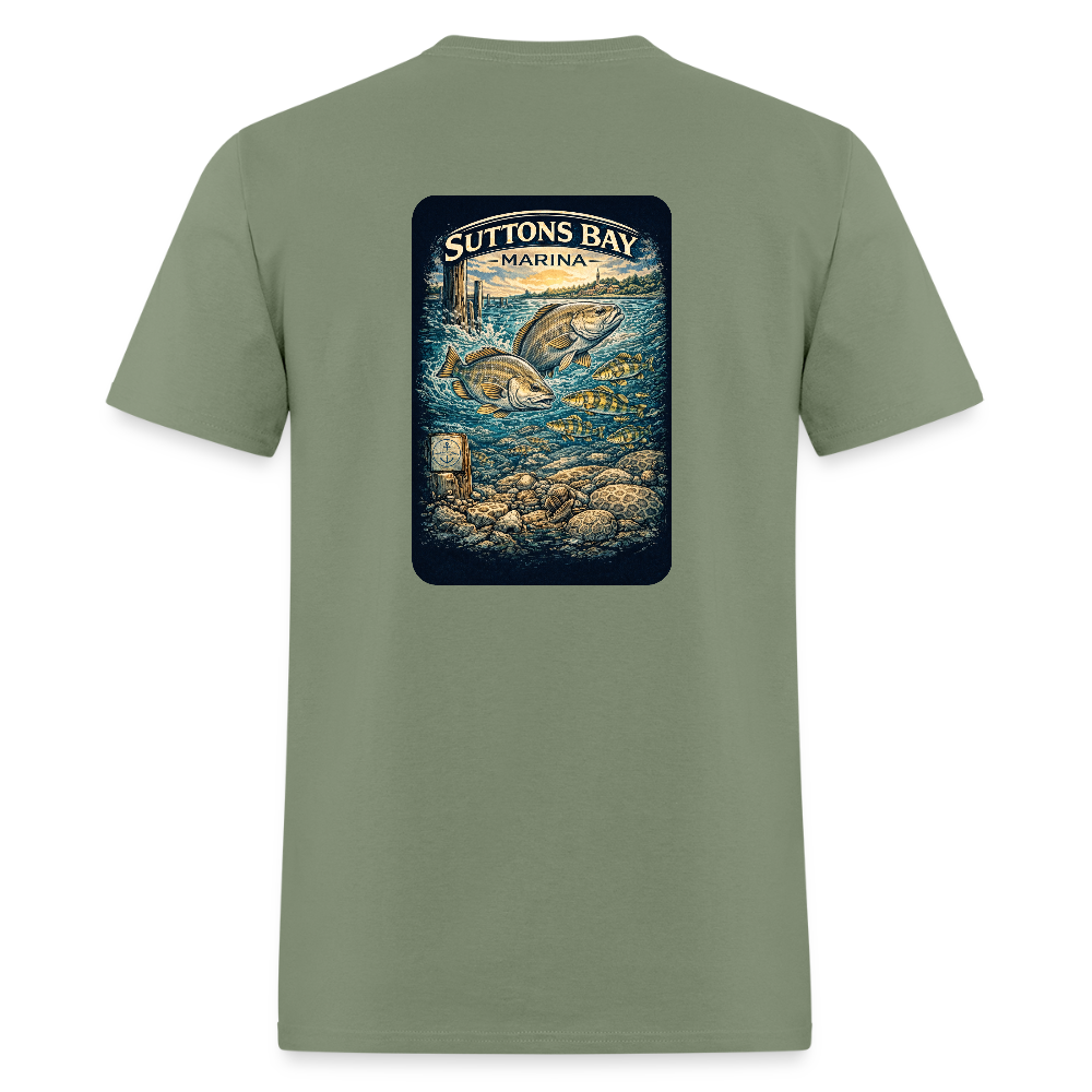 Suttons Bay Marina T-Shirt | Lake Michigan Coastal Heritage - military green