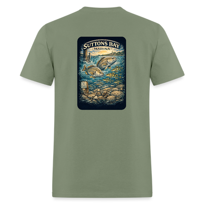 Suttons Bay Marina T-Shirt | Lake Michigan Coastal Heritage - military green