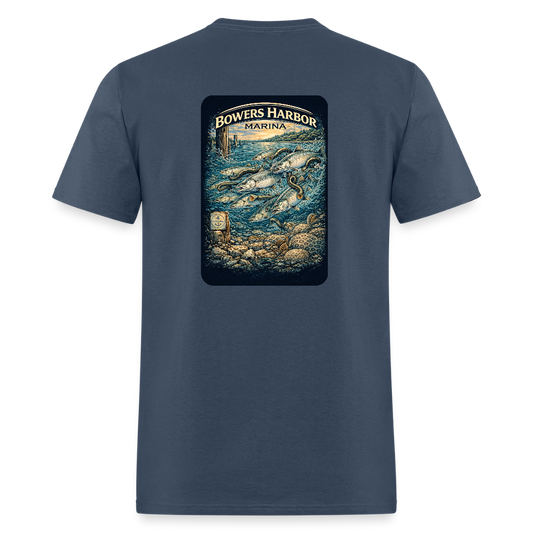 Bowers Harbor Marina T-Shirt | Lake Michigan Coastal Heritage -  blue dusk