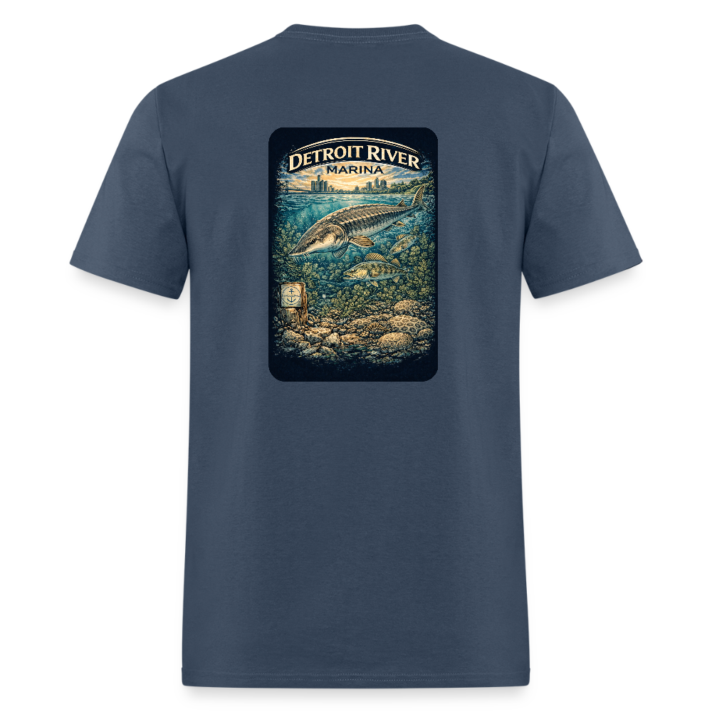 Detroit River Marina T-Shirt | Michigan Waterway Heritage -  blue dusk