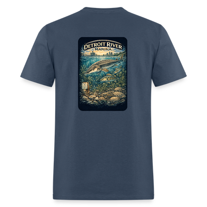 Detroit River Marina T-Shirt | Michigan Waterway Heritage -  blue dusk