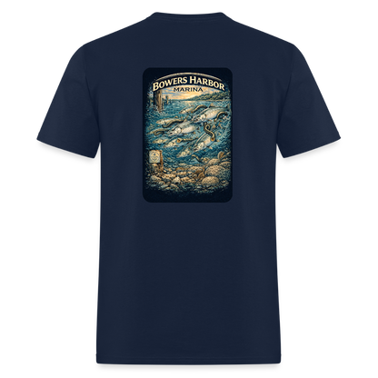Bowers Harbor Marina T-Shirt | Lake Michigan Coastal Heritage - navy
