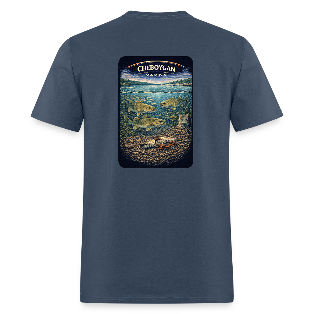 Cheboygan Marina T-Shirt | Michigan Marina Series -  blue dusk