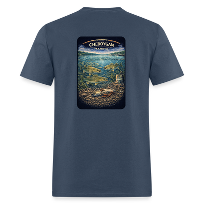 Cheboygan Marina T-Shirt | Michigan Marina Series -  blue dusk